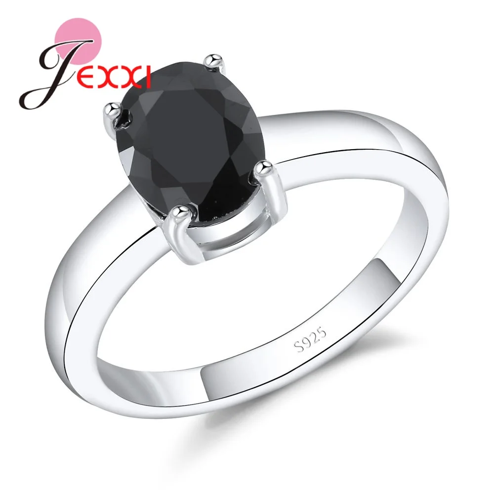 

Simple Women Black Round Crystal Party Rings Jewelry Stamped Anniversary Wedding Band Ring For Female Bague Femme