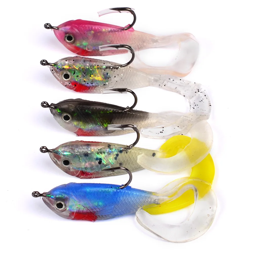 5PCS/LOT 5.1cm 5g 3D Eyes Lead Fishing Lures With T Tail Soft Lure Single Hook Baits Artificial Crankbait Jig Wobblers | Спорт и