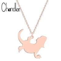 chandler bearded dragon lizard necklace dragon pet reptile gold rose gold color steel collars