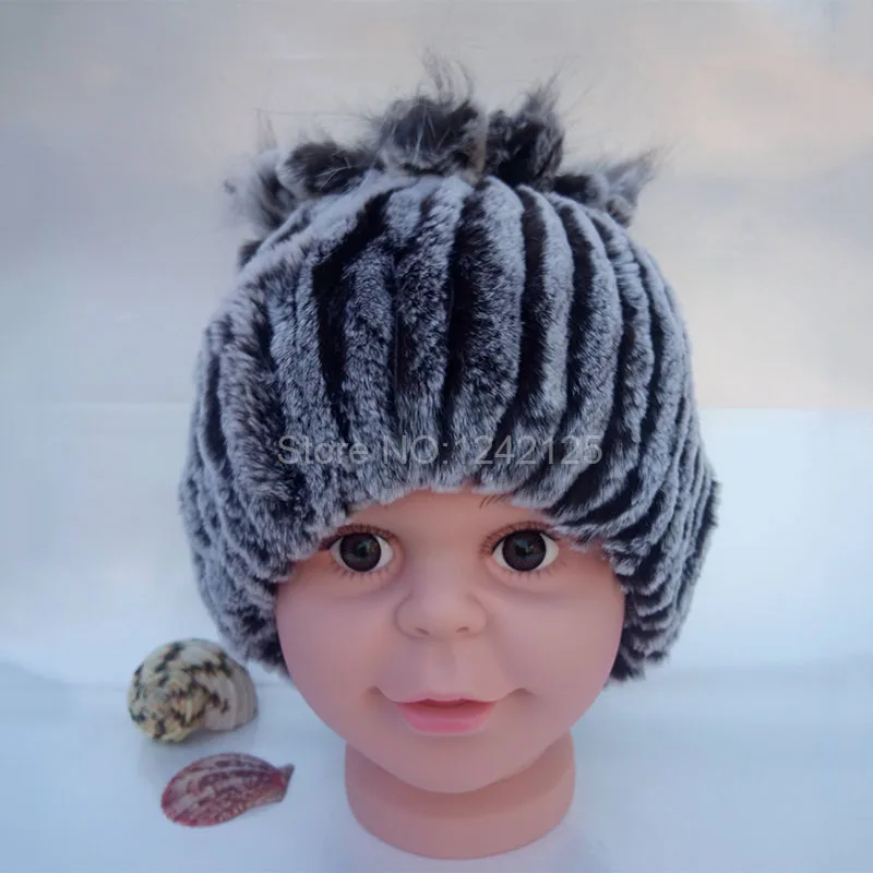 Новая зимняя теплая детская шапка с кроличьим мехом для девочек милая меховая