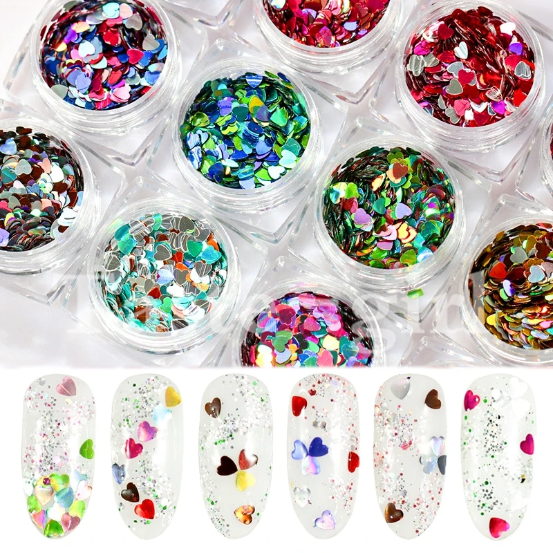 1 коробка смешанные Цвет гвоздь в форме сердца хлопьевые блестки посыпанные