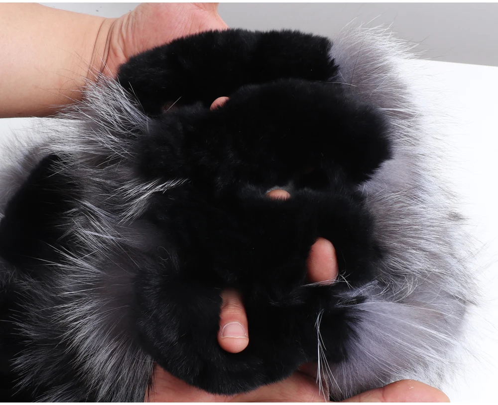 Hot Sale Women Fashion Real Silver Fox Fur Scarf Natural Warm Rex Rabbit Fur Muffler Lady Winter Genuine Fur Scarves