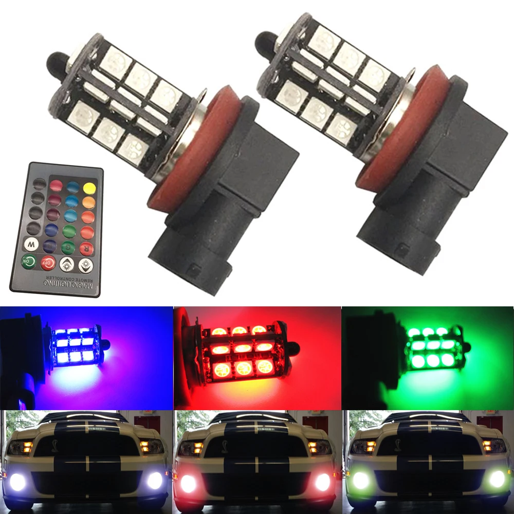 YSY 2 шт. 27SMD Мульти Цвет RGB 5050 H11 H8 1156 3156 7440 H7 9006 9005 Светодиодный светильник тумана
