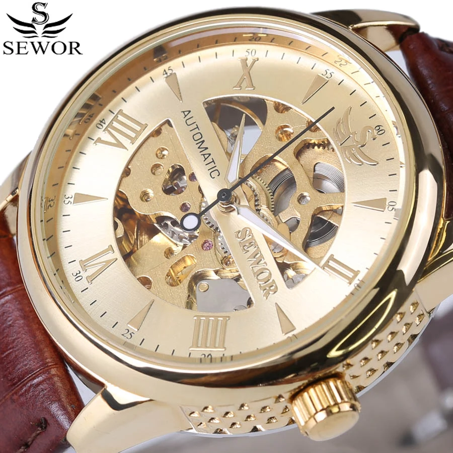 Часы скелетоны SEWOR мужские классические винтажные брендовые автоматические
