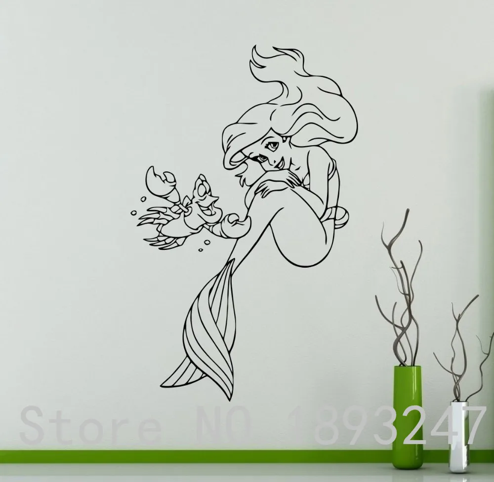 Бесплатная доставка Принцесса Ариэль виниловая наклейка маленькая Русалочка
