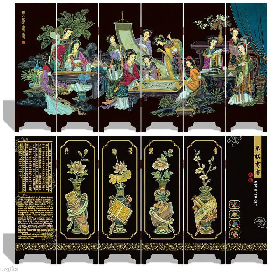 

Chinese collection Lacquer ware painting beauty folding screen- Unique Romance.