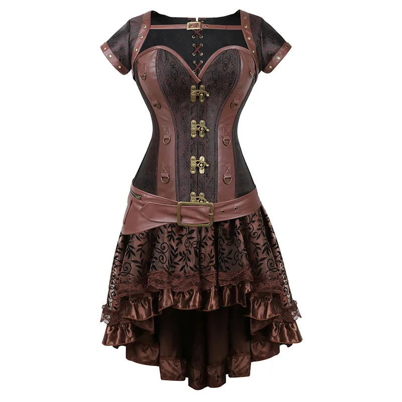 steampunk corset plus size gothic punk leather bustier corset dresses for women lace skirt set burlesque halloween cosplay sexy