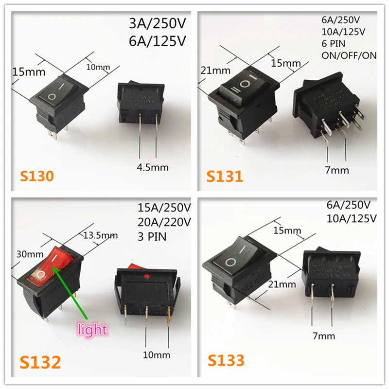 SPST KCD 3PIN 6PIN On/Off кулисный переключатель квадратной формы DC AC 16 А/250 В Автомобильная