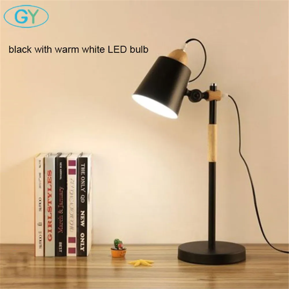 black warm white 7 ваттов лампочка светодиодного освещения настольные лампы гибкие светодиодные дерево настольная лампа для дома офиса и студия деревянный стол, парта освещение для Спальня/Гостиная/кафе бар - Цвет корпуса: black warm white