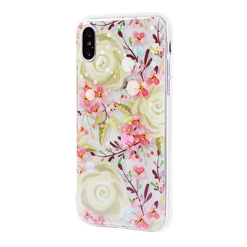 Retro Floral clear phone case for iPhone XS Max glitter transparent on 5s 6s Plus 8 6 7 XR |