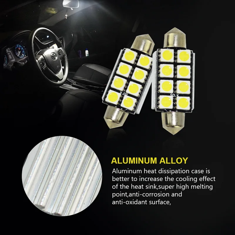 Safego 2 шт. 42 мм Canbus C5W 5050 Светодиодные лампочки ошибок 8SMD автомобильный плафон