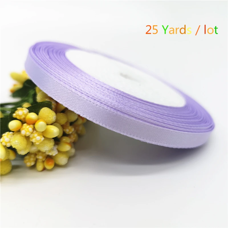 Light Purple 25 yard 1/" 6 мм шелковая атласная лента для украшения свадебной вечеринки пригласительная открытка Подарочная упаковка Рождественская лента - Цвет: Light Purple 25 yard