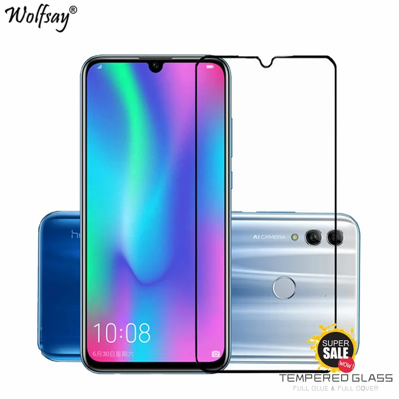 Funda de vidrio con pegamento para Huawei P Smart 2019, Protector de pantalla de vidrio templado, pel&iacute;cula de tel&eacute;fono Huawei PSmart 2019, 2 uds.-0