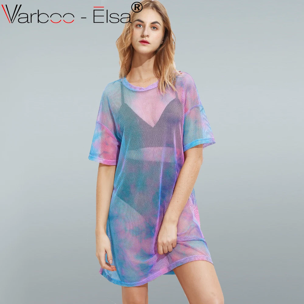 VARBOO_ELSA Для женщин Mesh T рубашка градиент цвета Перспектива Sheer рубашки женский Harajuku