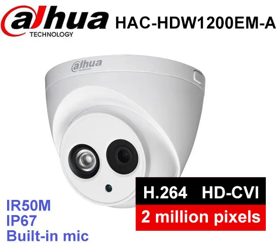 DAHUA HAC HDW1200EM A HDCVI 2MP купол Камера Встроенный микрофон CMOS 1080 P ИК 50 м IP66 металлический