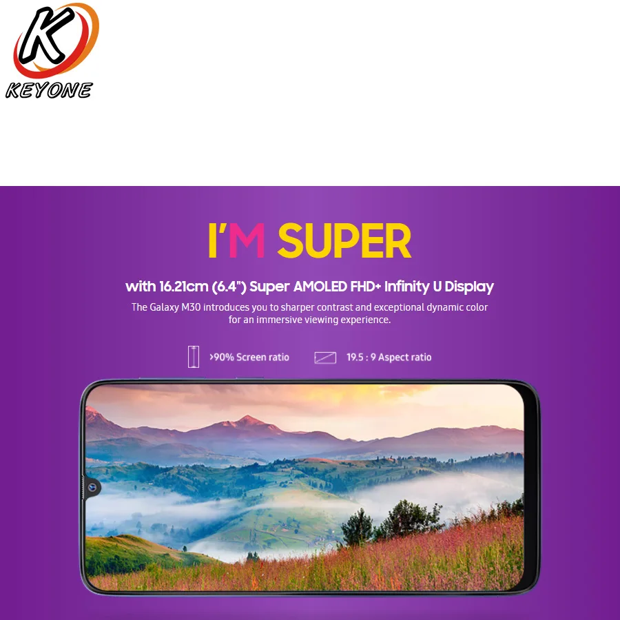 Мобильный телефон samsung Galaxy M30 M305F-DS, 6,4 дюймов, 4 Гб ОЗУ, 64 Гб ПЗУ, четыре ядра, тройная задняя камера 13 МП+ 5 Мп+ 5 МП, Android