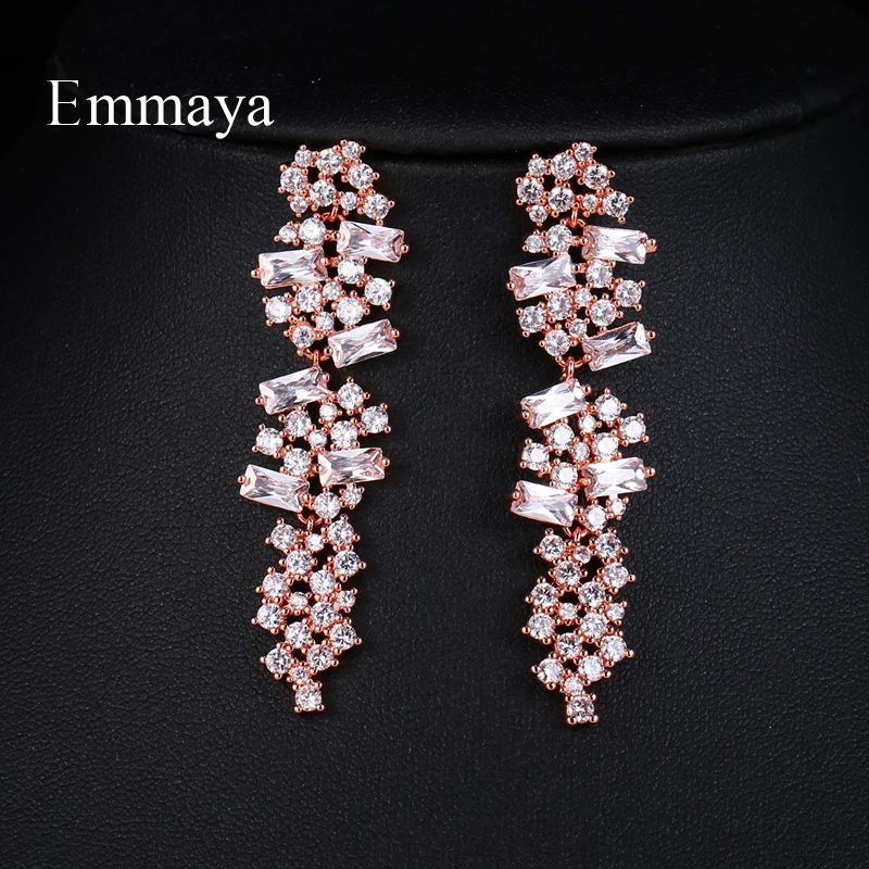 Женские Геометрические серьги EMMAYA элегантные в форме листа из циркония стразы