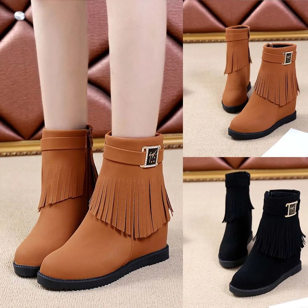 Женские ботинки Ботинки Martin с бахромой Плюшевые средней высоты ремешком и