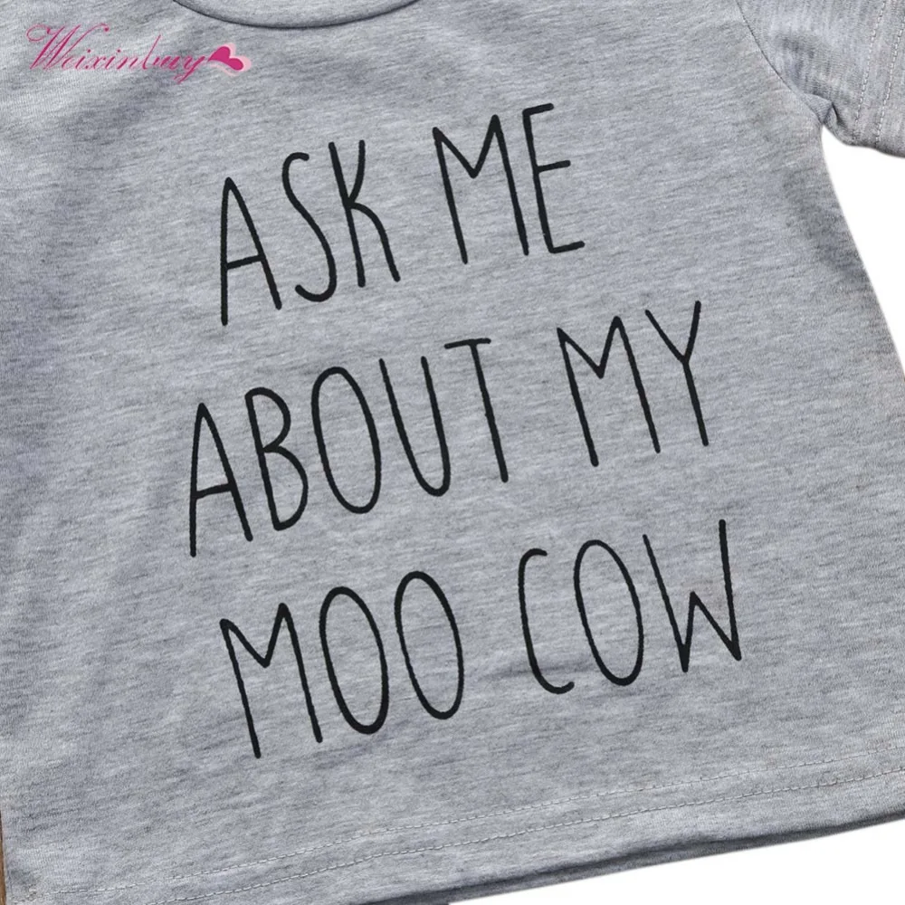 WEIXINBUY Boys T-shirt Novelty Ask me about My Moo Cow Letter Kid Boy Short Sleeves Toddler Tops T-Shirt Tees Inside Clothes |