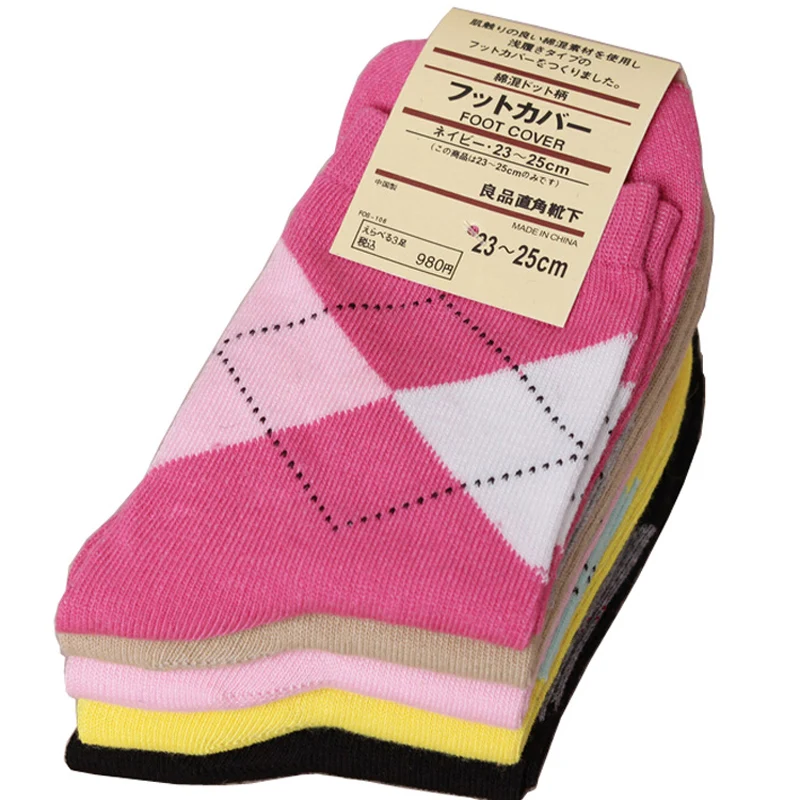 Женские однотонные носки хлопковые с ромбами размеры 34 43 весна осень зима 10 пар