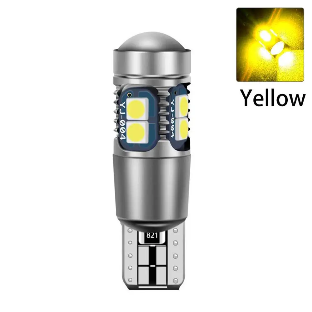 yellow 2 шт., высокое качество, T10 W5W, супер яркий, 3030 светодиодный, для салона, для чтения, купольный светильник, габаритная лампа, 168, 194, светодиодный автоматический клин, парковочные лампы - Испускаемый цвет: yellow