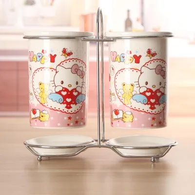 Мультяшный керамический розовый цветок Дораэмон Ложка Вилка Нож герметичный