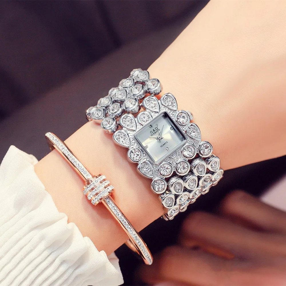 

G&D Brand Luxury Women Watches Ladies Bracelet Watch Rhinestones Band Fashion Quartz Wristwatches Reloj Mujer Montre Femme Clock