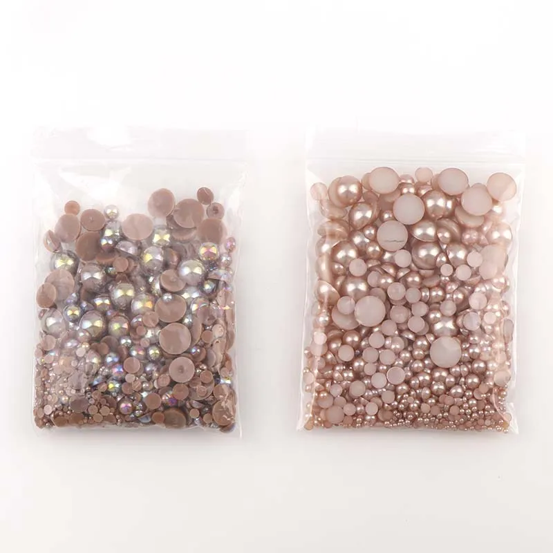 

About 1000Pcs Lt Coffee Mix 2mm-10mm Half Round Imitation Pearl Craft ABS Plastic Flatback Beads DIY Garment Decoration