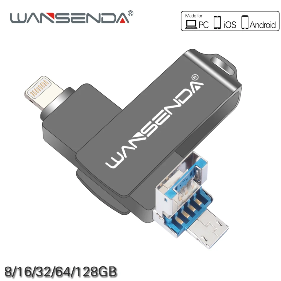 WANSENDA 3 в 1 OTG USB флэш накопитель USB3.0 и iOS Micro usb флеш 16 ГБ 32 64 128 Гб флешки с поворотом