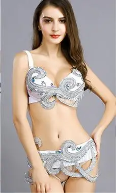 Bra and Belt Профессиональная одежда для танцев стадии танец живота одежда восточные танцы роскошный сексуальный бюстгальтер+ пояс+ длинная юбка 3шт - Цвет: Bra and Belt