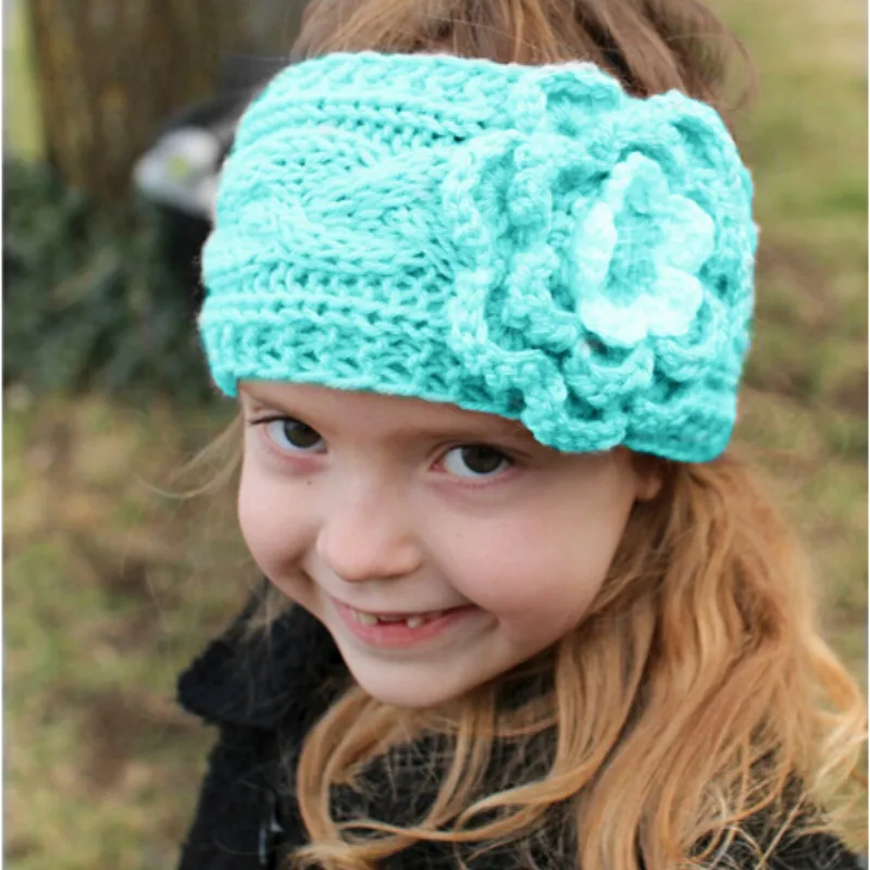 

2018 New 10pcs/lot Winter Girls Headband Crochet Headwrap Knitted Flower Hair Band Ears Warmer kids Hair Accessories