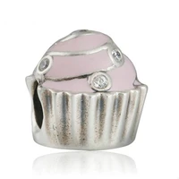 original 925 sterling silver pink sweet cupcakes enamel charm beads for jewelry making fit pandora bracelet mothers gifts