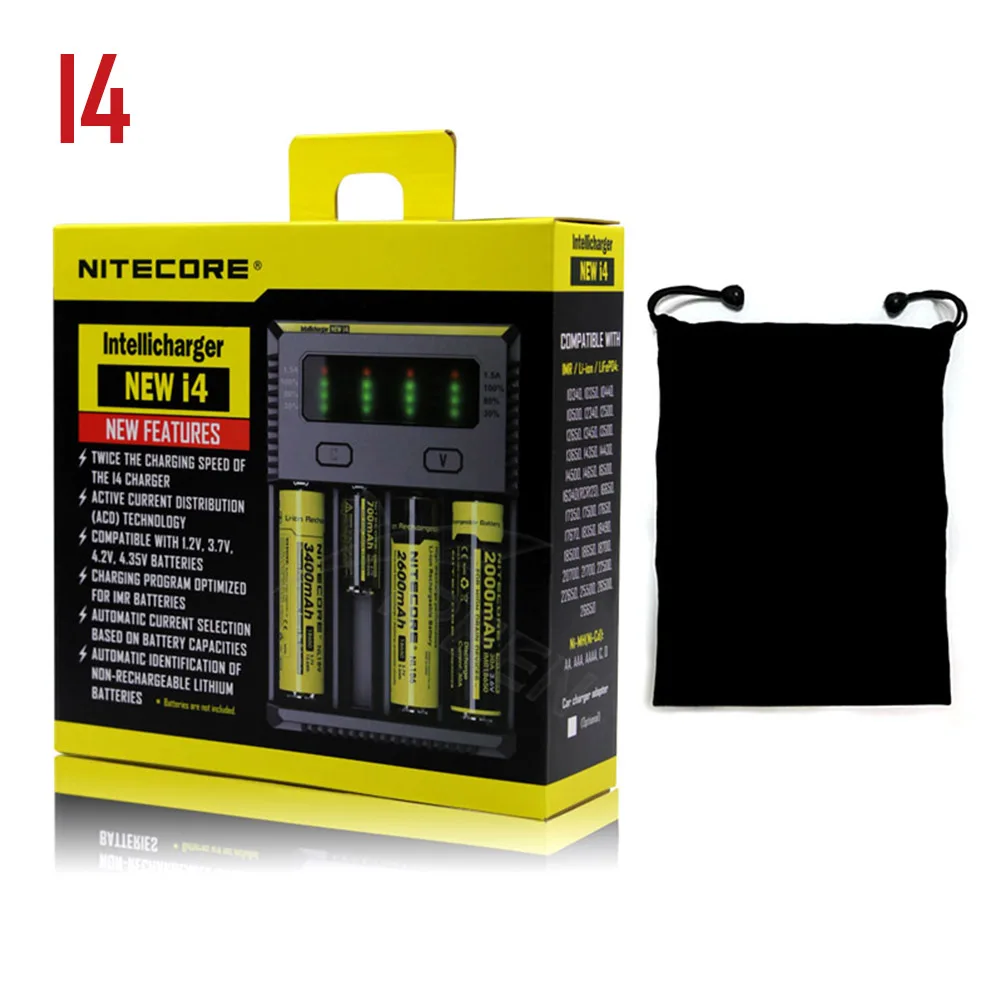 I4 with bag Nitecore D4 D2 I4 I2 зарядное устройство ЖК-дисплей интеллектуальная литий-ионная Зарядка 18650 14500 26650 16340 AA AAA батареи - Цвет: I4 with bag