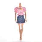 Элегантная джинсовая юбка с коротким рукавом и цветочным принтом для куклы Барби, 1 комплект
