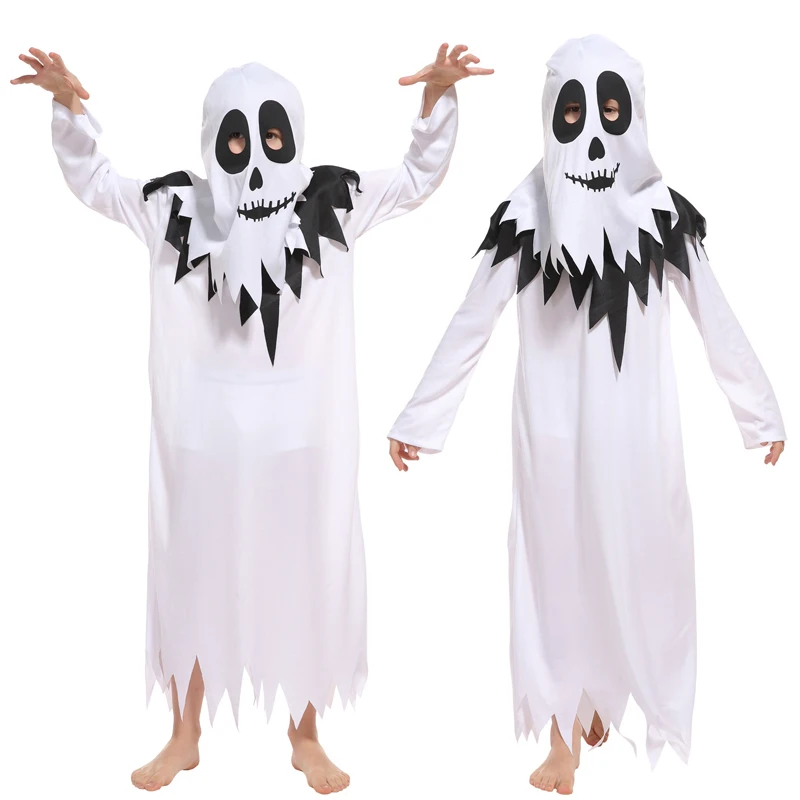 

Scary Kids Boys White Ghost Costume for Halloween Christmas Carnival Masquerade Horrible Elves Robe Children Cosplay Clothes