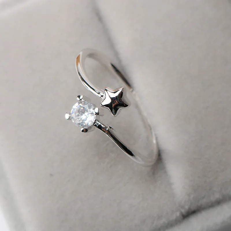 Дизайнерский милый циркон Звезда открытый манжетный регулируемый палец кольца