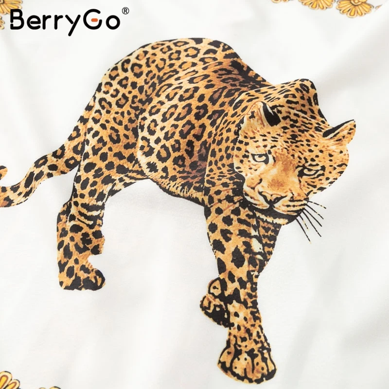 BerryGo плюс размер Блузка леопардовый принт Женская Повседневная длинный рукав