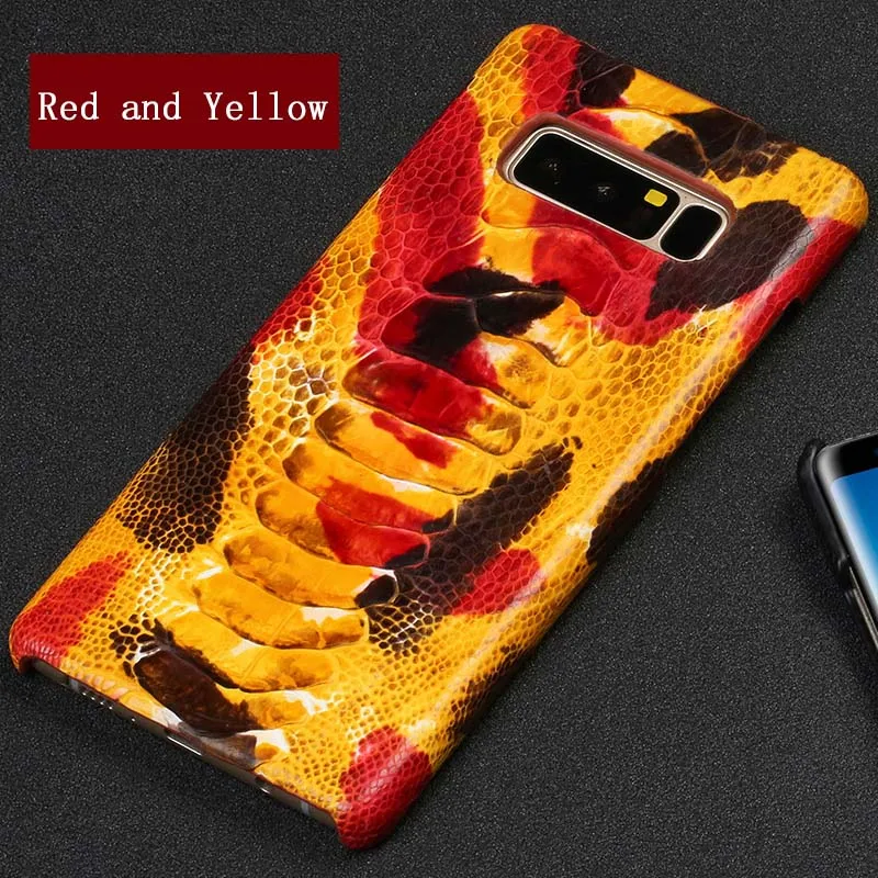Для samsung Galaxy S6 S7 S8 S9 s10 Plus Note 8 9 A5 A7 A8 J3 J5 J7 натуральный страусиной кожи ног Тонкий включено задняя крышка - Цвет: Red and Yellow