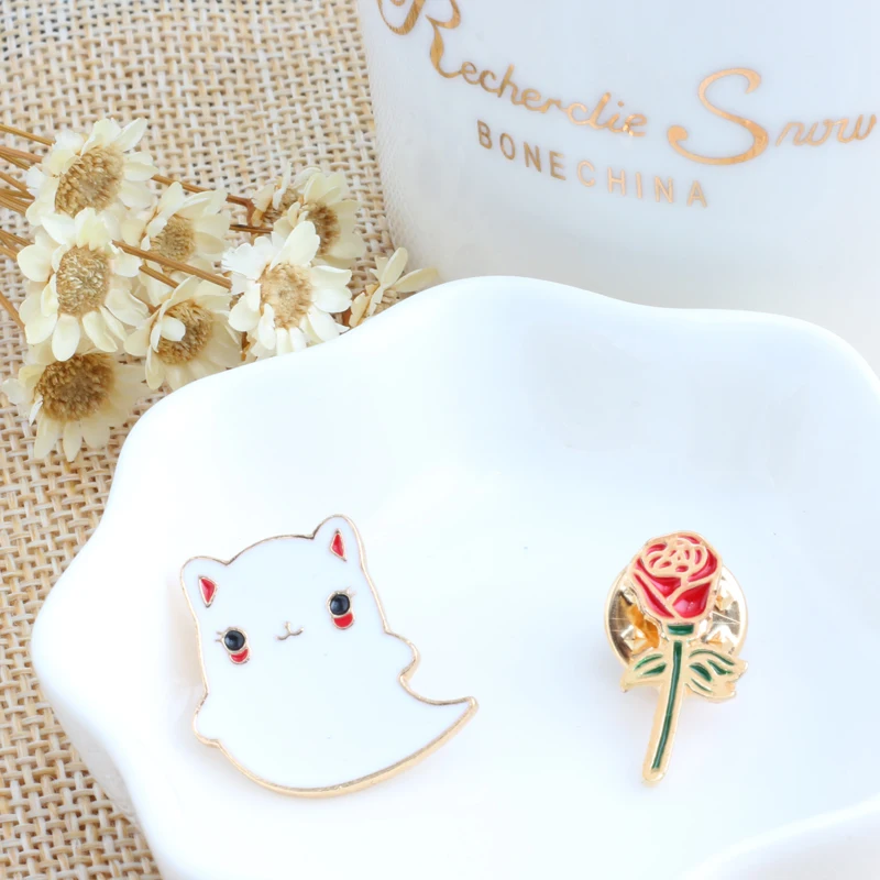 Трендовые милые Мультяшные металлические броши в виде кота розы куртки