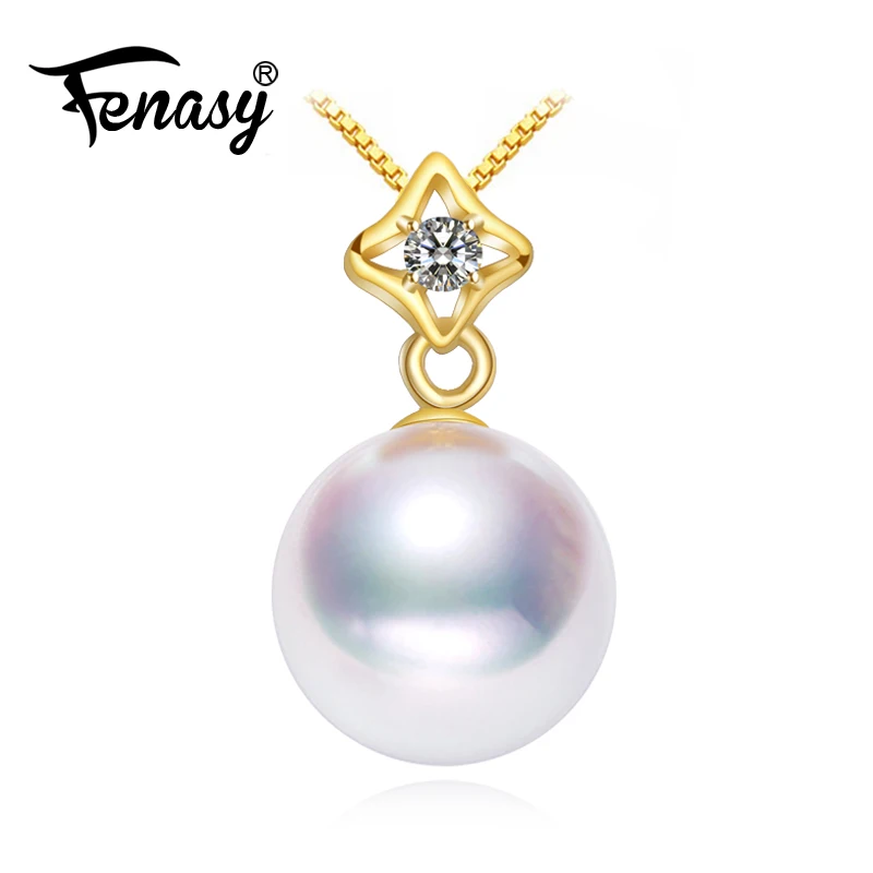 

FENASY 18K Gold pendant 8-9mm round freshwater pearl Jewelry necklaces & pendants bohemian pendants send s925 silver necklaces