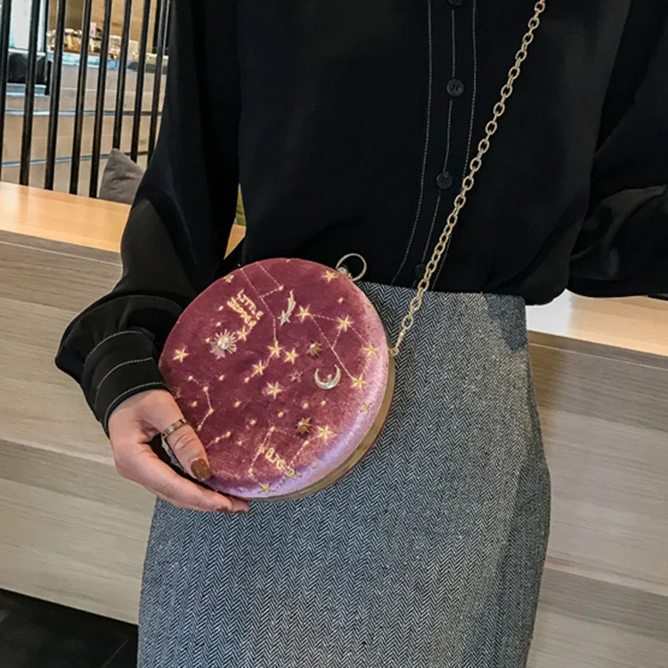 Звездное небо круговая модная Замшевая сумка на плечо с цепным ремнем женские