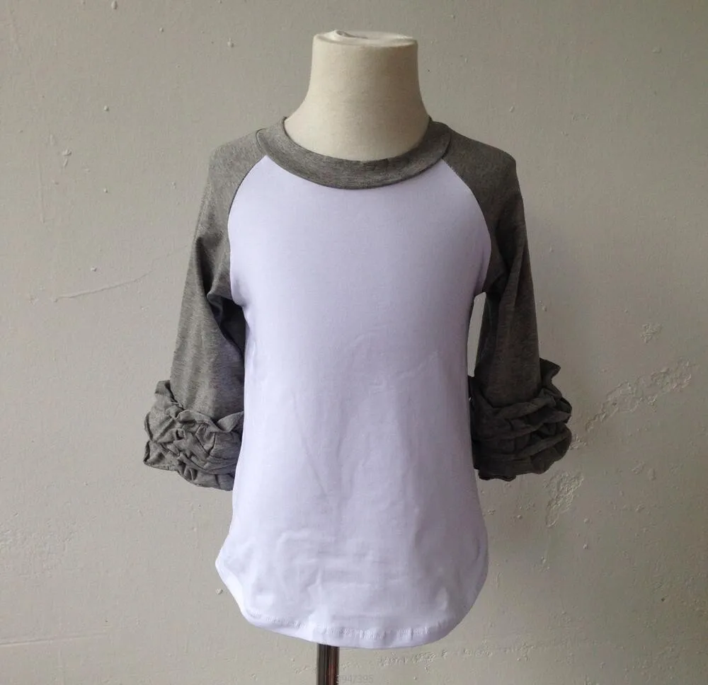 

Hot sale boutique ruffle top baby high quality kids baseball raglan shirt wholesale new fashion girls tops