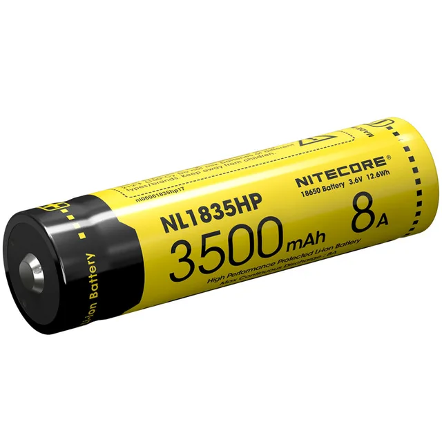 

2017 Nitecore NL1835HP High Performance 18650 3500mAh 3.6V 12.6Wh 8A Protected Li-ion Button Top Battery for High Drain Devices