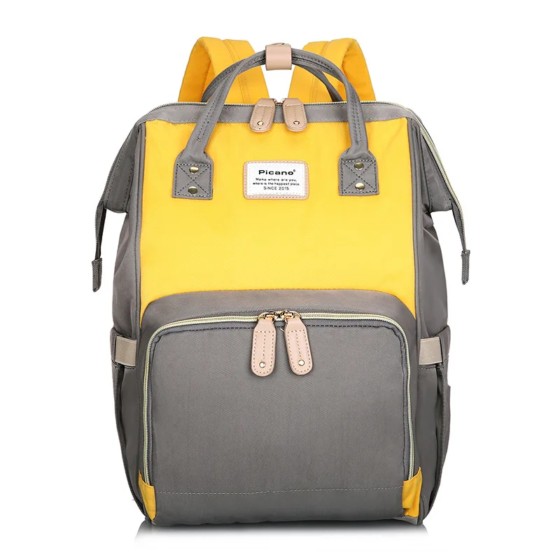 yellow and grey Новая модная сумка для мам, многофункциональная сумка для подгузников, рюкзак для подгузников, Детская сумка с лямками для коляски, для ухода за ребенком - Цвет: yellow and grey