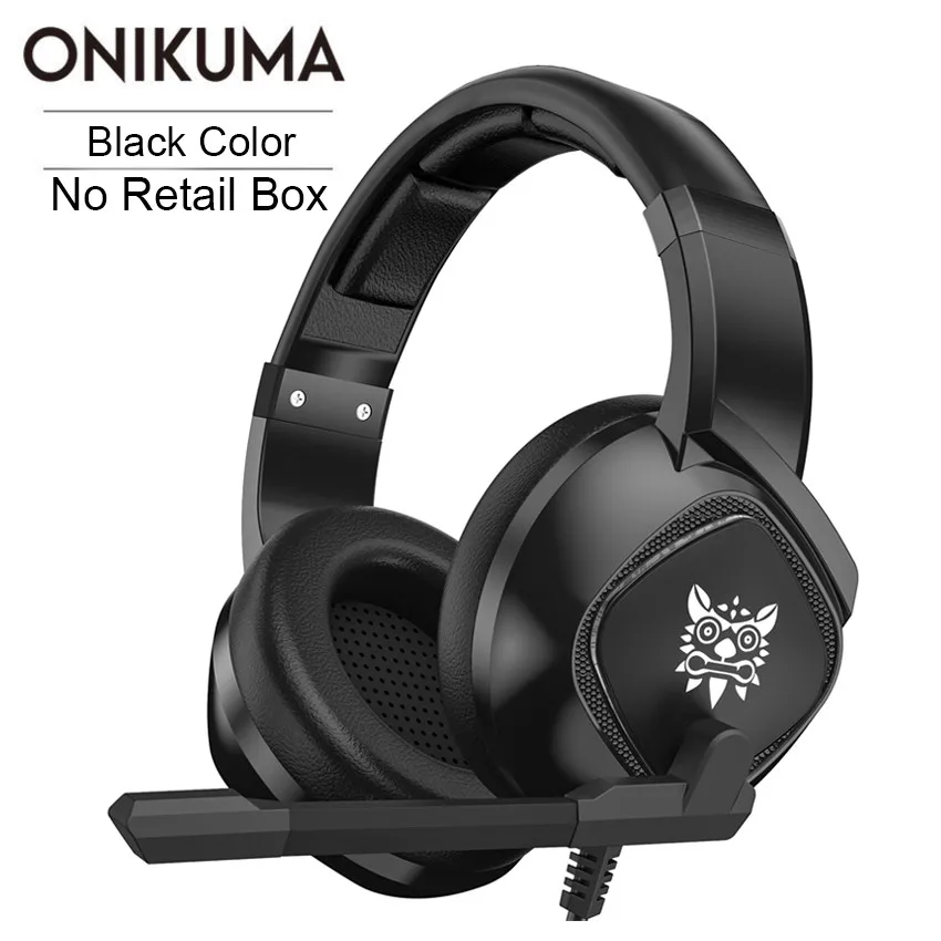 Black No Retail Box ONIKUMA K19 casque Gaming Heaset PS4 PC Gamer стерео наушники с гарнитурой с микрофоном/светодиодный светильник для Xbox One/ноутбука планшета/телефона - Цвет: Black No Retail Box
