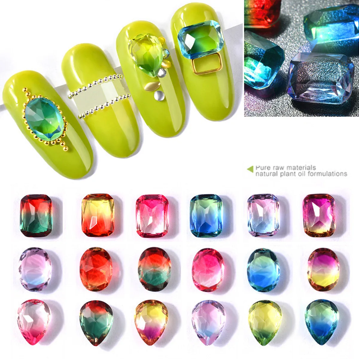 6 шт./лот украшения для ногтей из хрустального стекла искусственные турмалиновые