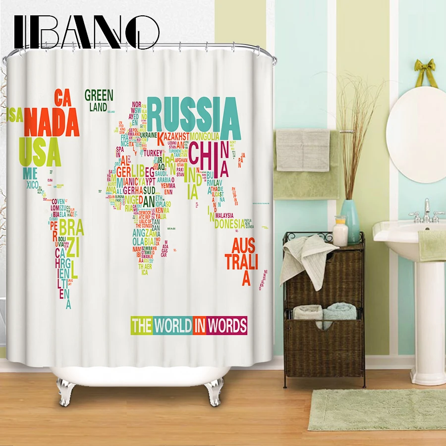 

World Map Shower Curtain Pattern Custom Unique Shower Curtains Waterproof Bathroom Fabric 165x180cm Shower Curtain For Bathroom