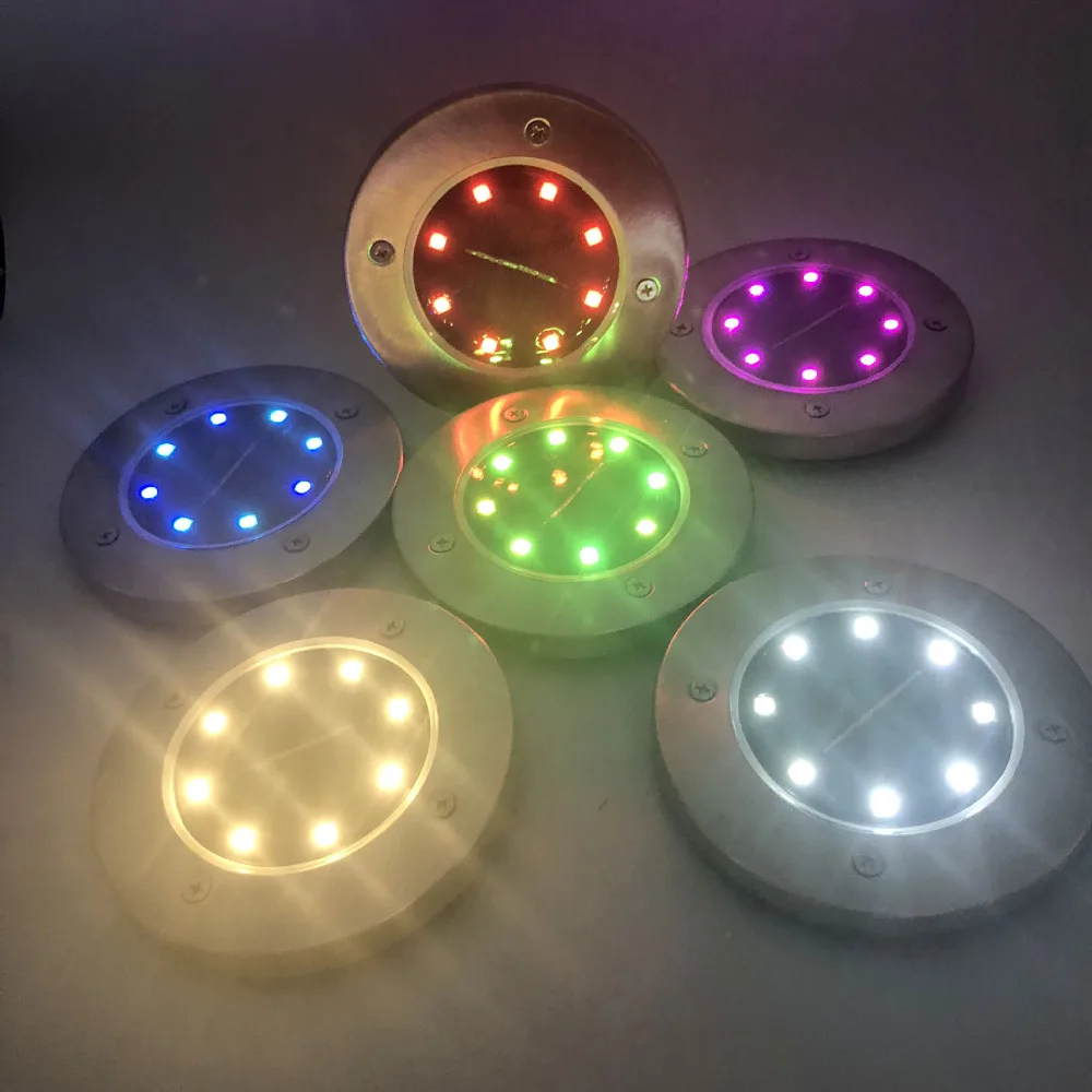 Солнечная приведенная в действие светодиодный подземный светильник RGB 8 s