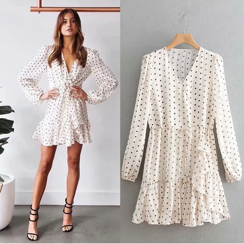 Элегантные богемные короткие платья для женщин летние пляжные в горошек с