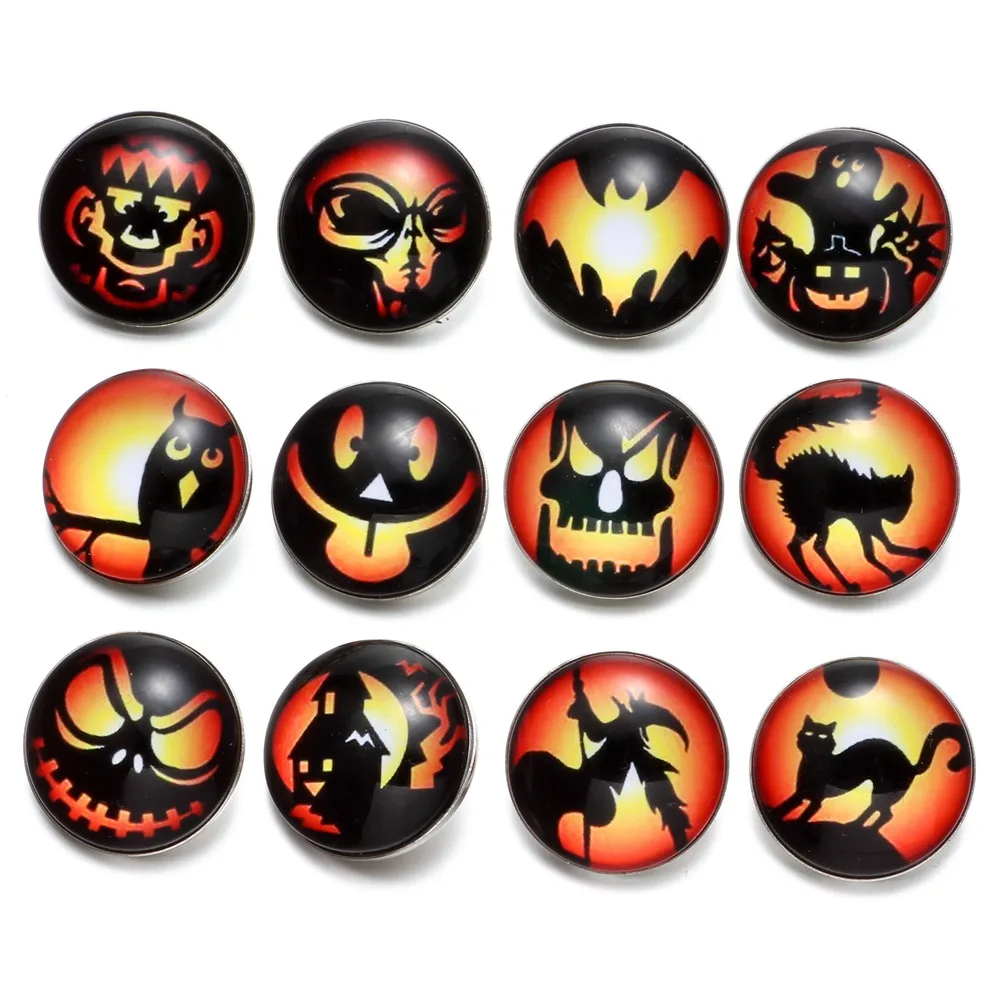 12 шт./лот Хэллоуин Тыква фонарь узор стеклянный Шарм 18 мм Кнопка ювелирные